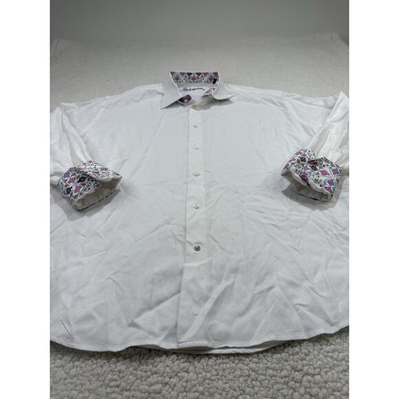 Robert Graham Mens XXL White Colored Flip Cuff Button Up Long Sleeve Dress Shirt - Picture 2 of 12